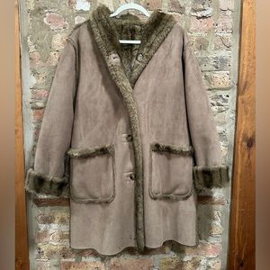 Dennis Basso Suede Coat with Faux Fur Lining